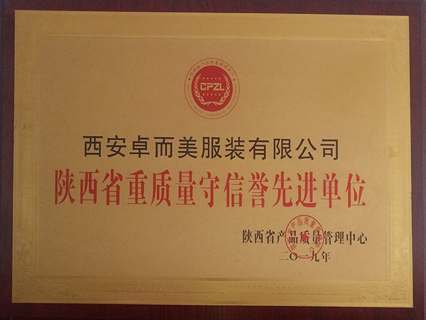 陜西省重質(zhì)量守信譽先進單位